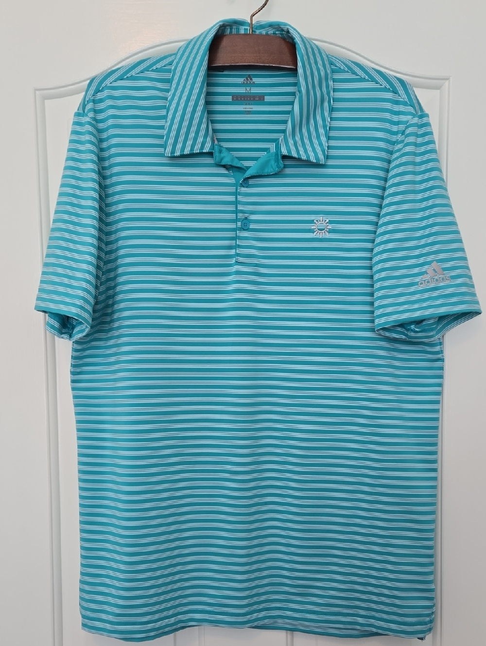 Adidas Men’s Teal (Blue-Green) Striped Golf Polo Shirt Medium Las Campanas Logo